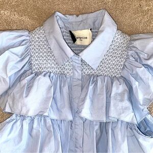 Berenice Light Blue Smocked Ruffle Blouse